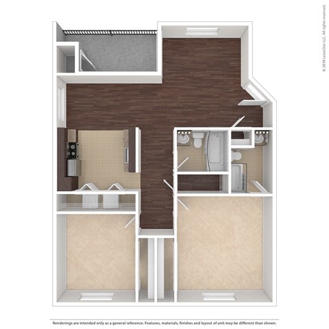 Floor plan for 2 beds, 2 baths, 972 sqft